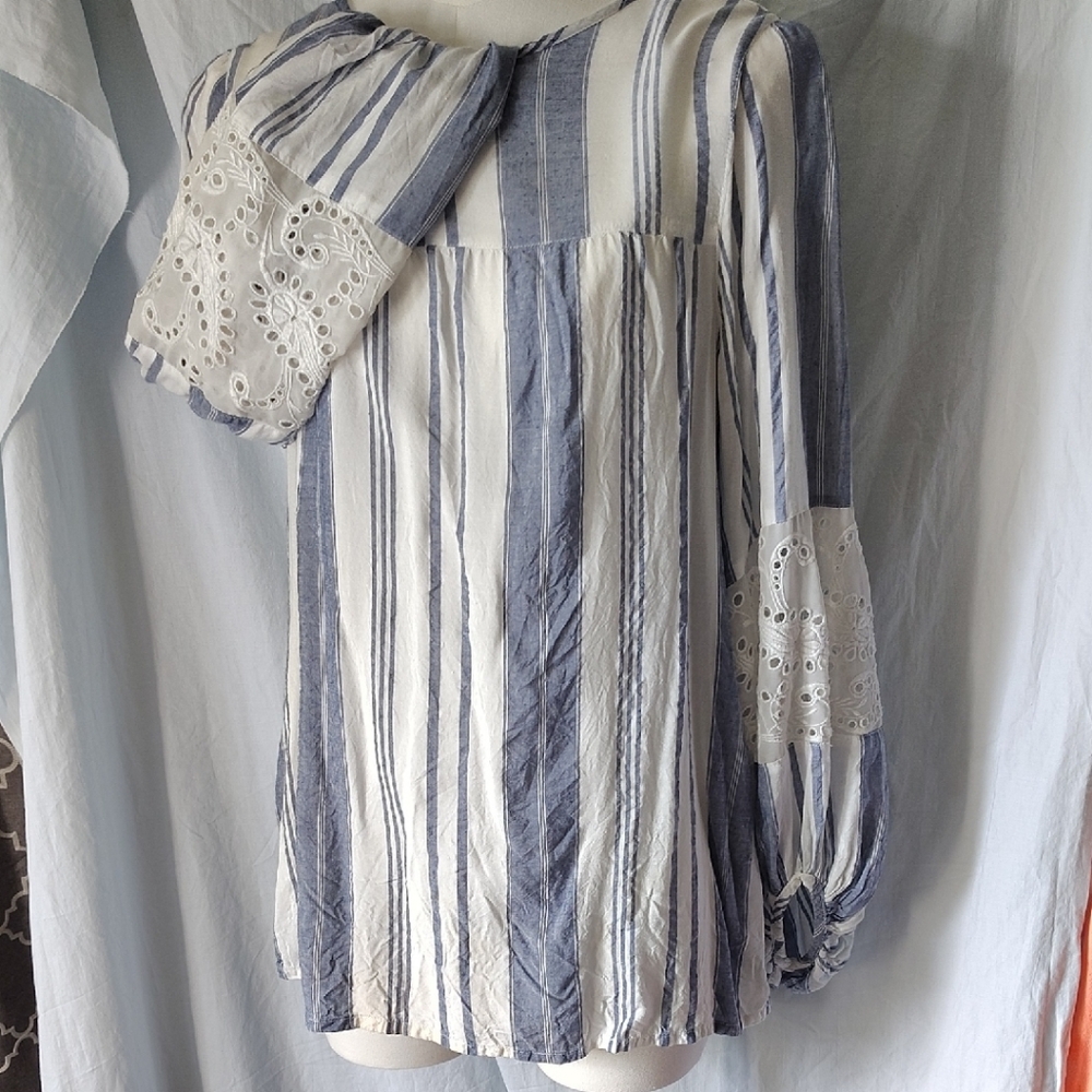 Blue Rain Navy and Cream Striped Blouse